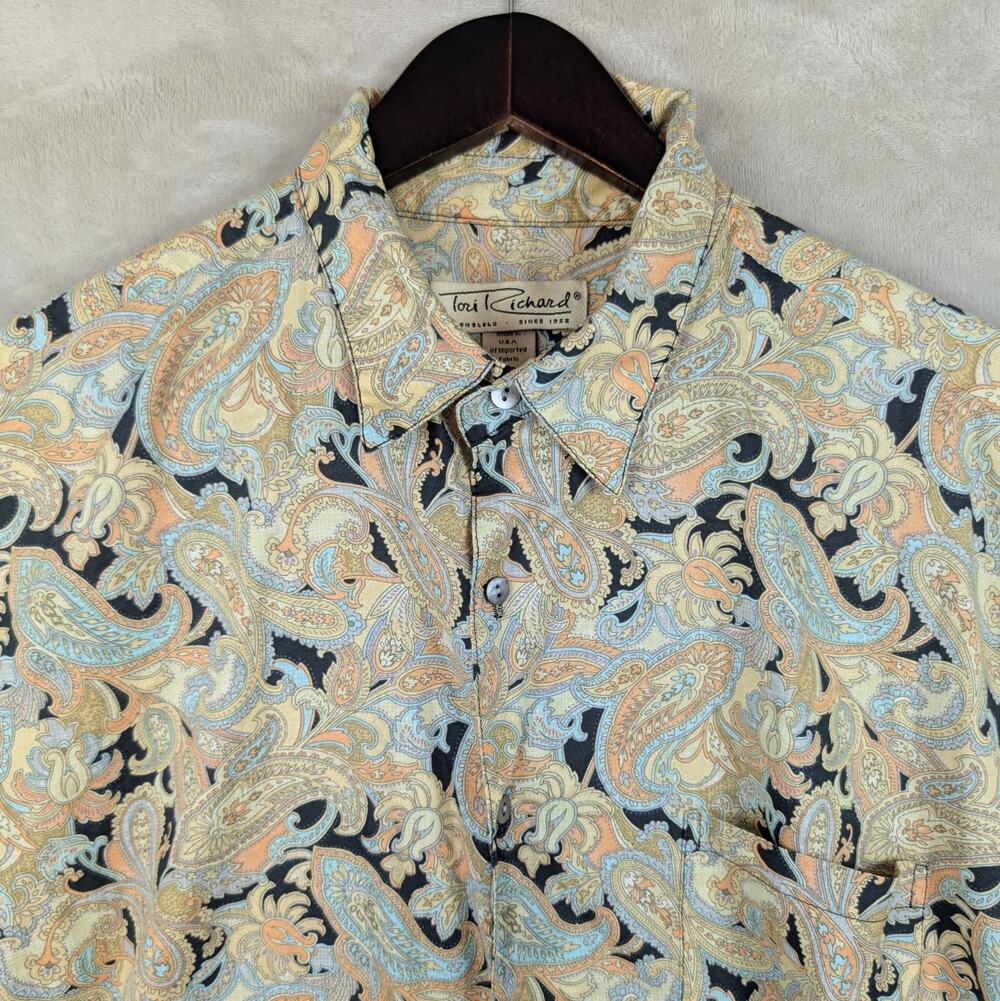 Vintage Tori Richard Honolulu Paisley Cotton Lawn Short Sleeve Shirt Men's Large